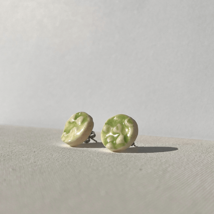 Porcelain earrings, green porcelain earrings. Stud earrings.