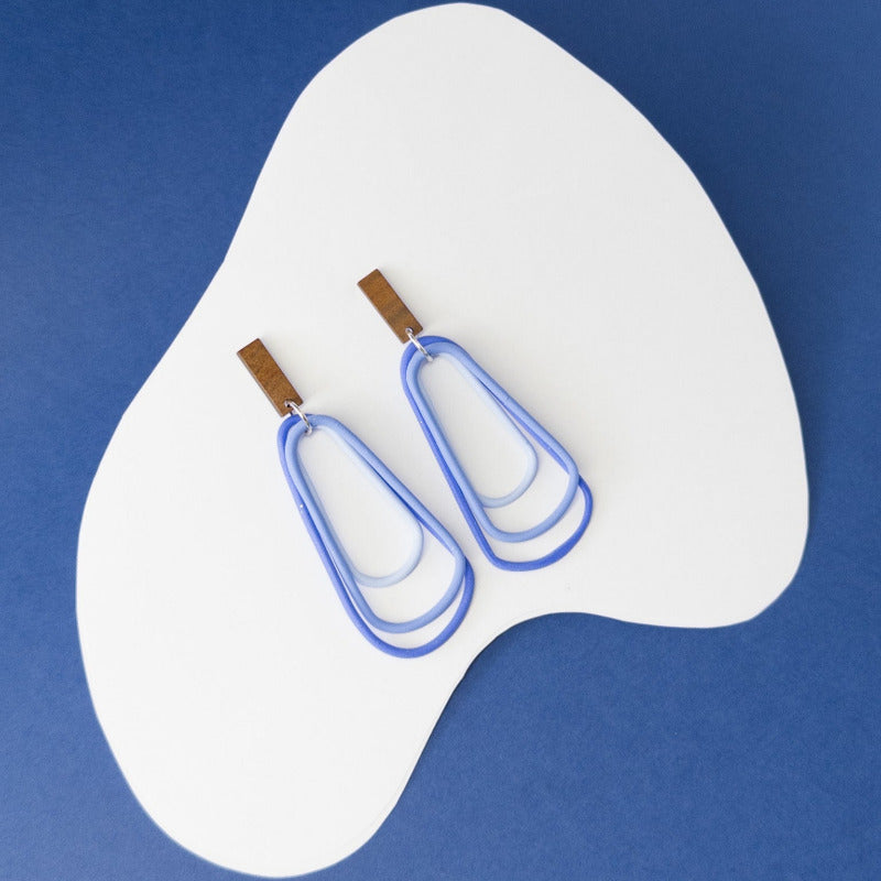 Ocean Flow: Monochrome Blue Polymer Clay Dangle Earrings