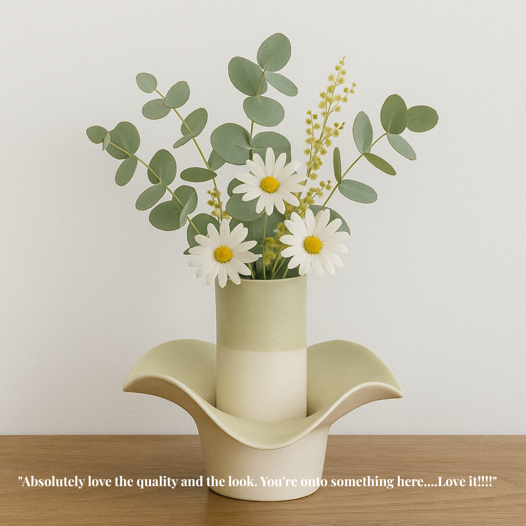 Porcelain Flower Vase and Tealight Candle Soft Green Hue