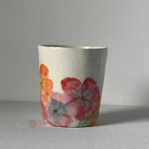 Porcelain cup, handpainted porcelain cup, ceramic cup, wine cup, tea cup. message cup, kind words cup.