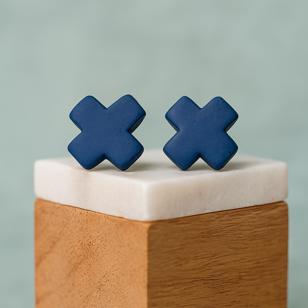 Tide + Form Cobalt Cross Porcelain Studs
