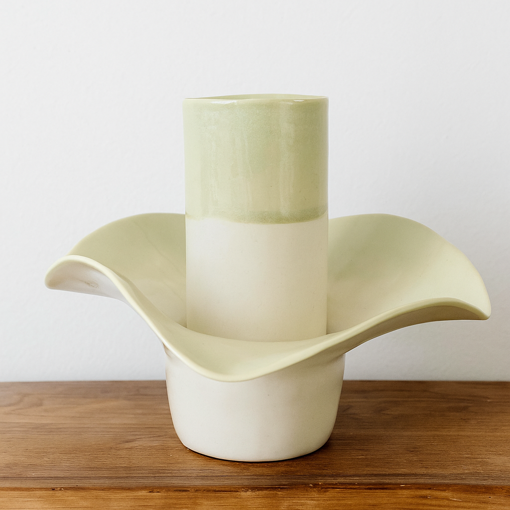 Porcelain Flower Vase and Tealight Candle Soft Green Hue