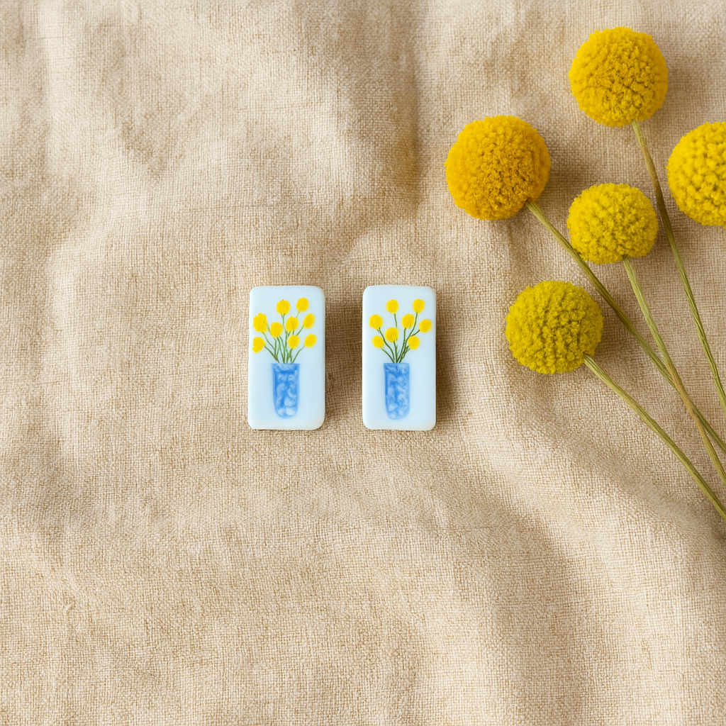 Billy Buttons in Bloom Pocelain Earrings