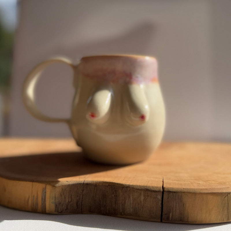 Handmade ceramic boobie cup with a natural glaze, designed in collaboration with Tash Robinson – 20% of sales donated to the Jane McGrath Foundation