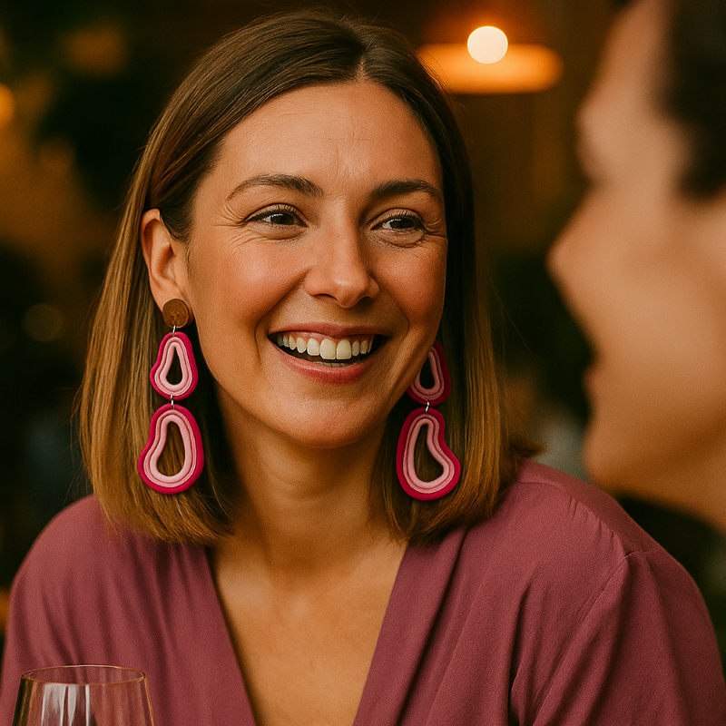 pink organic earrings, pink earrings, pink dangles, dangle earrings. Polymer clay earrings. Polymer clay dangle earrings.