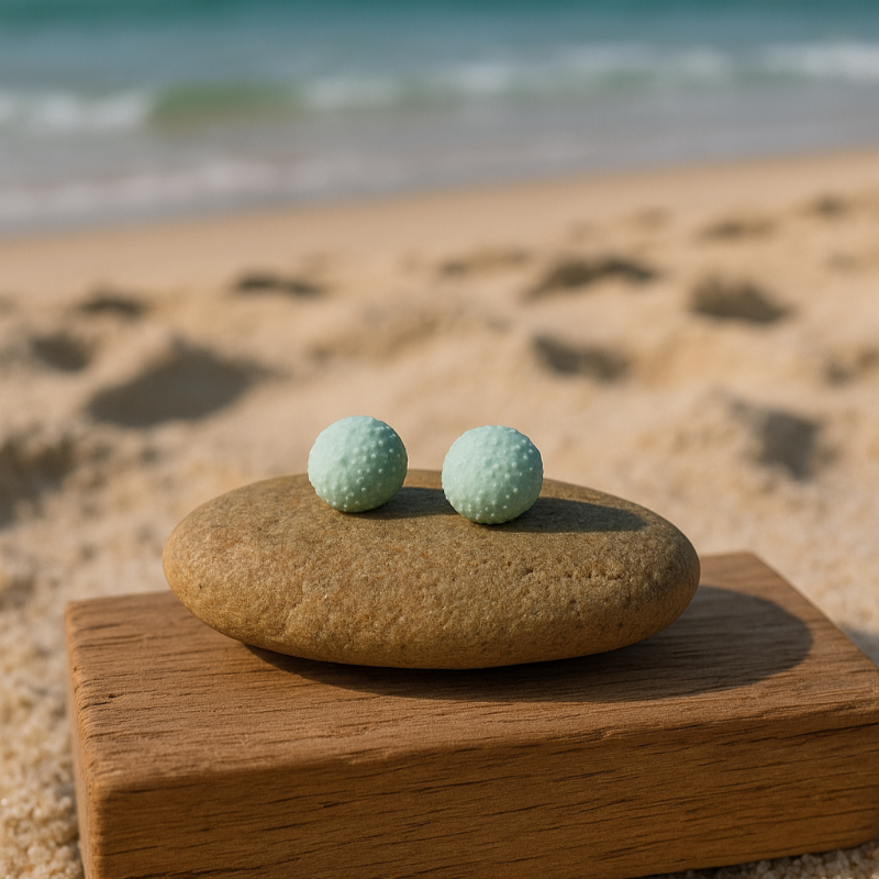 Laguna porcelain sea urchin stud earrings, handmade ocean-inspired jewellery, 8mm size