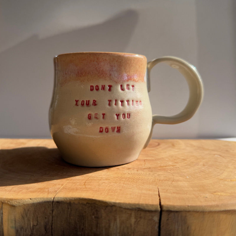 Handmade ceramic boobie cup with a natural glaze, designed in collaboration with Tash Robinson – 20% of sales donated to the Jane McGrath Foundation