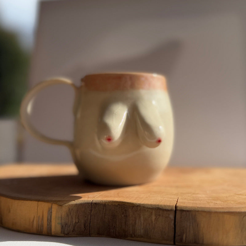 Handmade ceramic boobie cup with a natural glaze, designed in collaboration with Tash Robinson – 20% of sales donated to the Jane McGrath Foundation