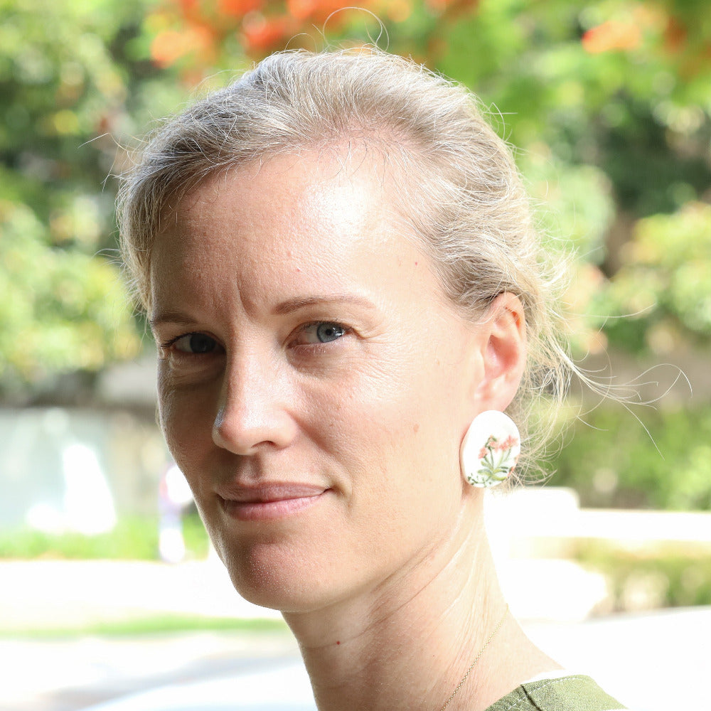 Gumnut earrings. Handpainted large stud earrings that drop gently from the lobe.