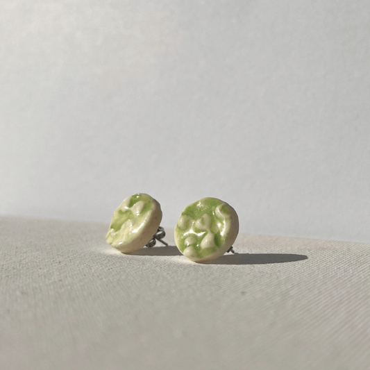 Porcelain earrings, green porcelain earrings. Stud earrings.