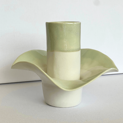 Porcelain Flower Vase and Tealight Candle Soft Green Hue