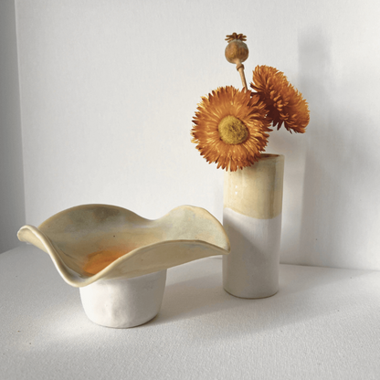 Porcelain Flower Vase and Tealight Candle Soft Green Hue