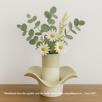Porcelain Flower Vase and Tealight Candle Soft Green Hue