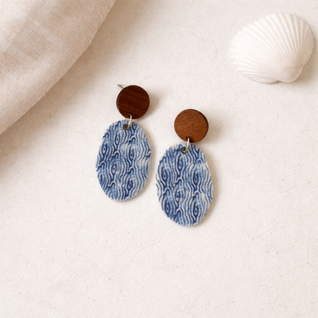 Nature's Fingerprints - Sea Etched Oval Porcelain Dangles