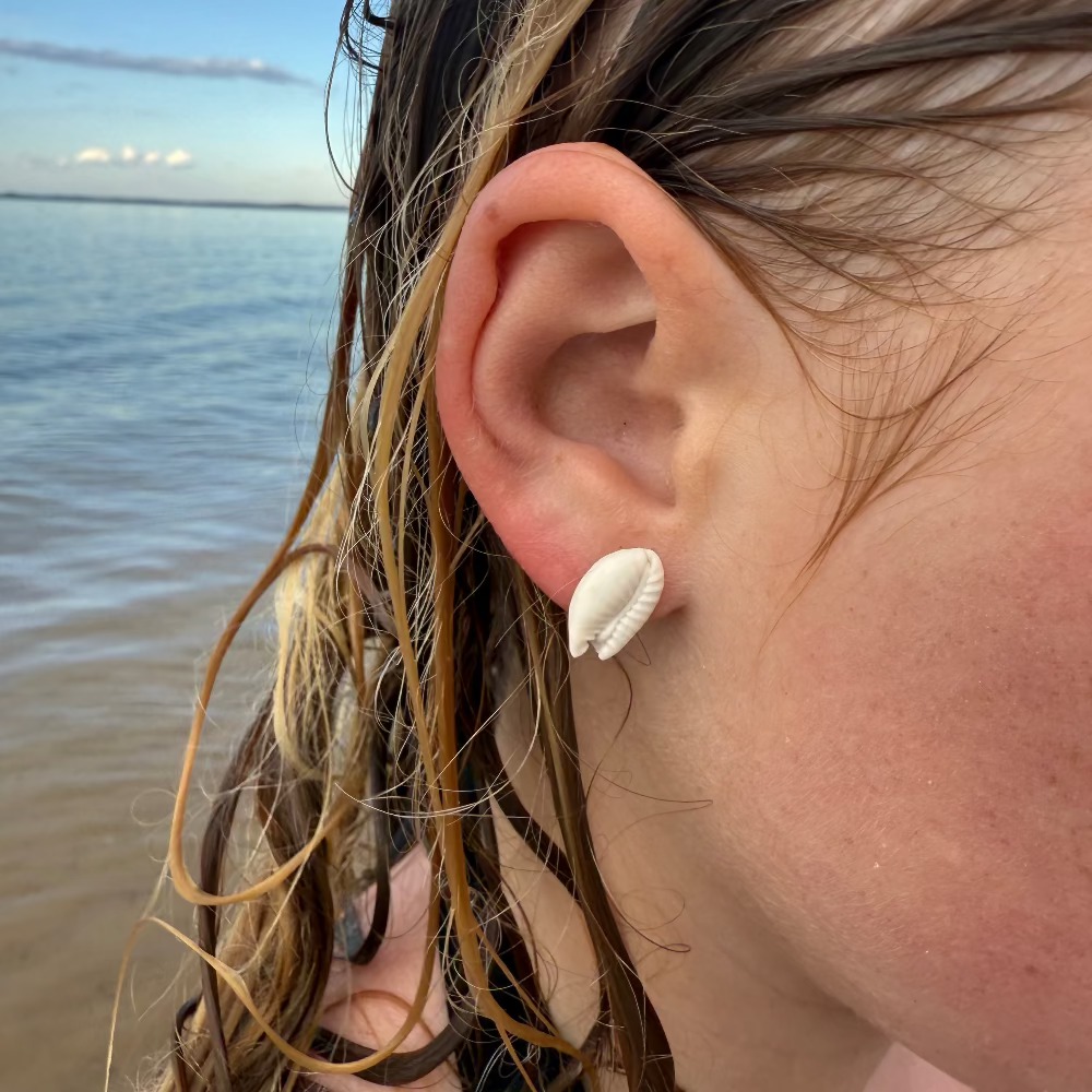 White porcelain sea urchin studs – tiny handmade earrings for all ages