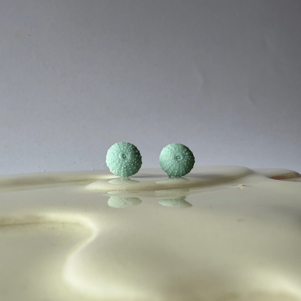 Lagoon porcelain sea urchin earrings – small coastal studs for adults and kids