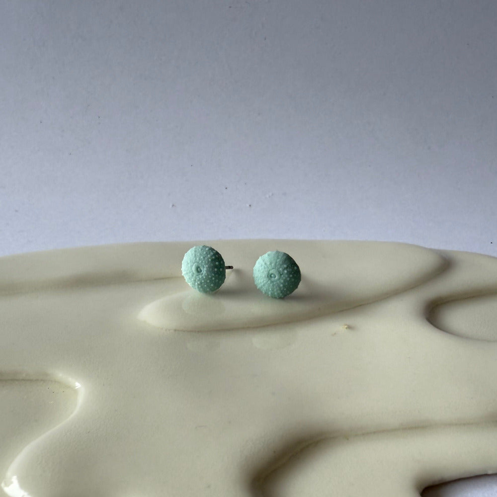 Lagoon porcelain sea urchin earrings – small coastal studs for adults and kids