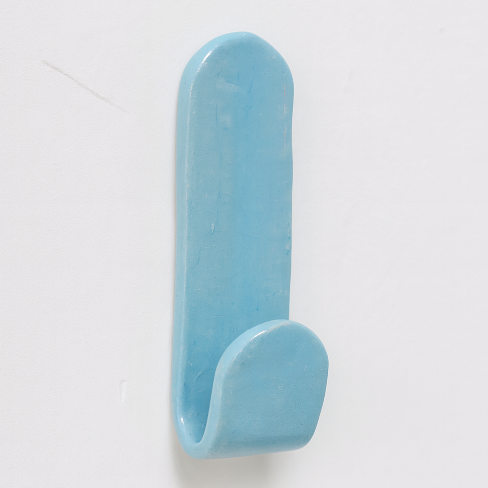 Handmade blue ceramic wall hook with glossy glaze, made in Australia by Fields and Seas