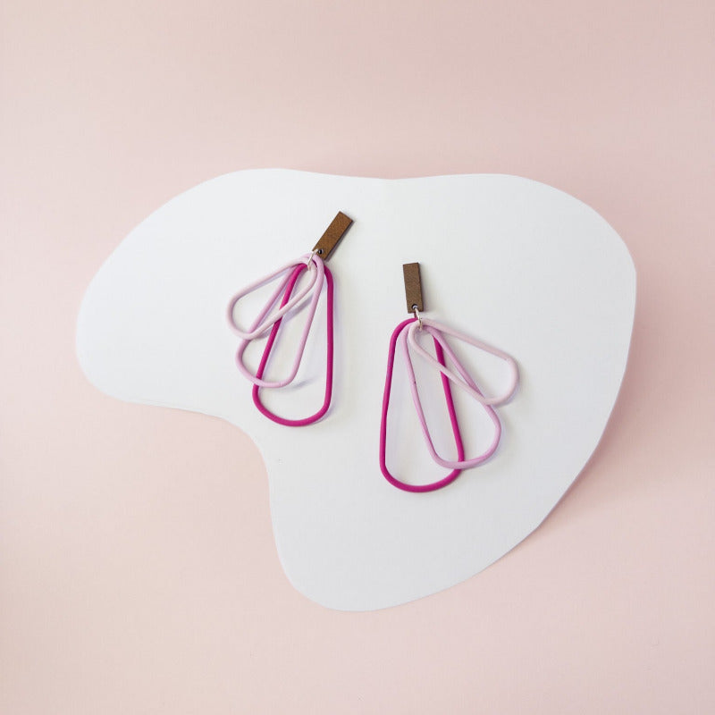 Three-tier pink polymer clay earrings, hypoallergenic