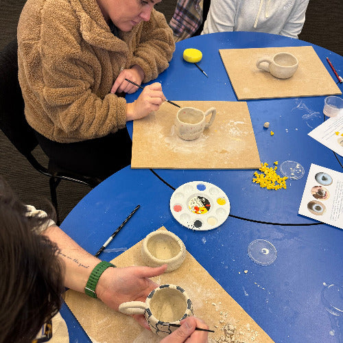 Workplace well-being workshops, school workshops, teacher workshops, student workshops, clay workshops, pinch cup workshops. teacher well-being.