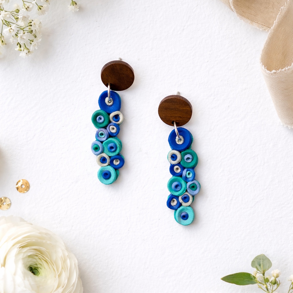 Lightweight polymer clay statement earrings with wooden studs