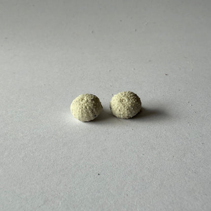 Speckled clay sea urchin earrings – small coastal studs for adults and kids