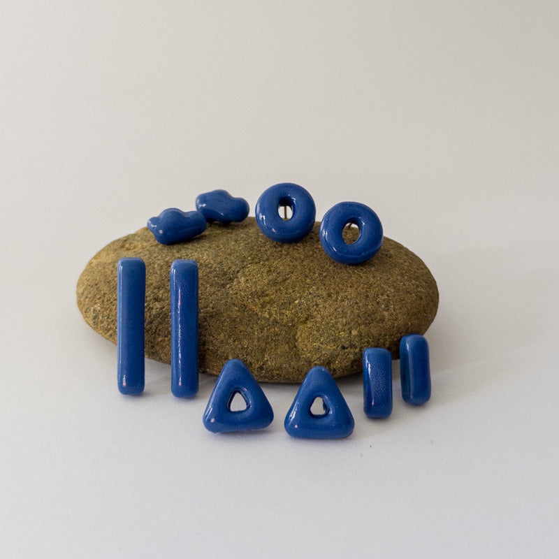 The Tide + Form Collection of cobalt blue studs. Porcelain Studs for everyday wear. 