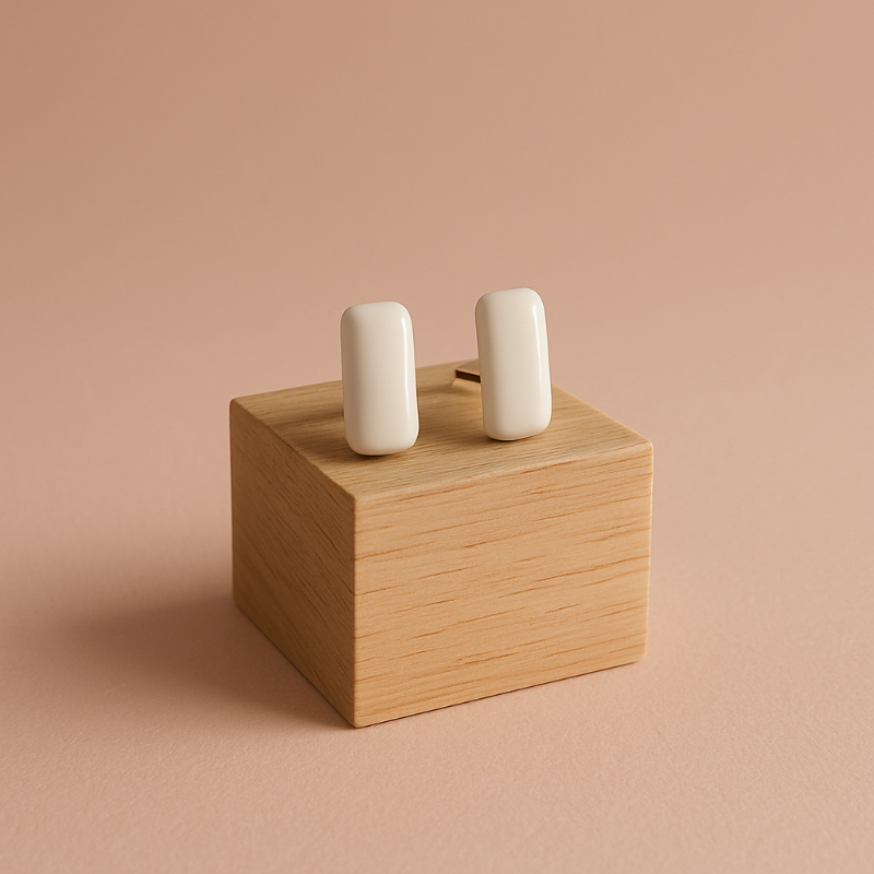 Pair of white bar porcelain studs